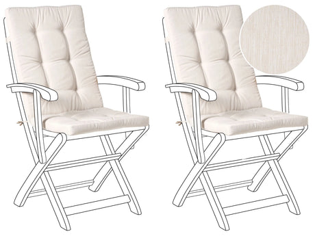 Set of 2 Outdoor Seat/Back Cushions Light Beige Polyester Tufted Thick Cushion for a Garden Chair Beliani