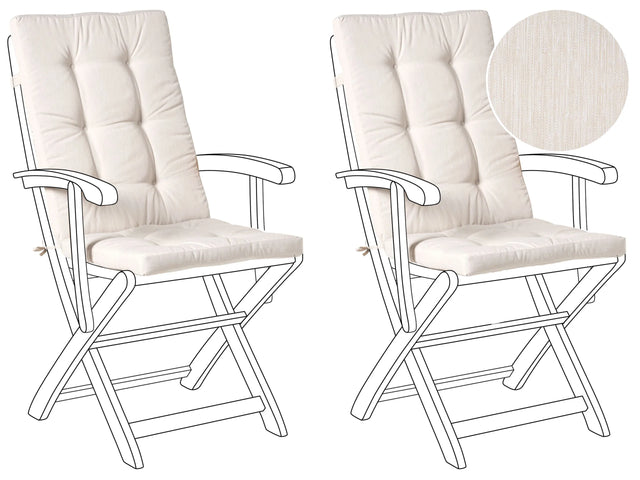 Set of 2 Outdoor Seat/Back Cushions Light Beige Polyester Tufted Thick Cushion for a Garden Chair Beliani