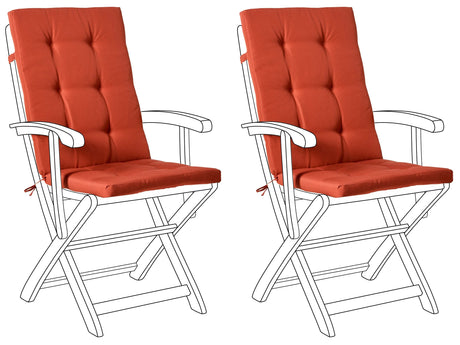 Set of 2 Outdoor Seat/Back Cushions Red Polyester Tufted Thick Cushion for a Garden Chair Beliani