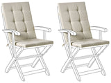 Set of 2 Outdoor Seat/Back Cushions Taupe Polyester Tufted Thick Cushion for a Garden Chair Beliani