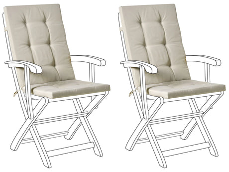 Set of 2 Outdoor Seat/Back Cushions Taupe Polyester Tufted Thick Cushion for a Garden Chair Beliani
