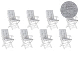 Set of 8 Outdoor Seat/Back Cushions Grey Melange Polyester Tufted Thick Cushion for a Garden Chair Beliani