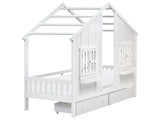 Bed with Storage Drawers White Pine Wood EU Single Size 3ft High Sleeper Children Kids Bedroom Beliani