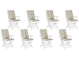 Set of 8 Outdoor Seat/Back Cushions Taupe Polyester Tufted Thick Cushion for a Garden Chair Beliani