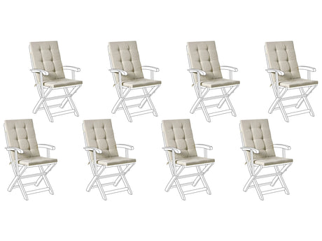 Set of 8 Outdoor Seat/Back Cushions Taupe Polyester Tufted Thick Cushion for a Garden Chair Beliani
