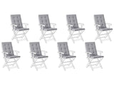 Set of 8 Outdoor Seat/Back Cushions Light Grey Polyester Tufted Thick Cushion for a Garden Chair Beliani