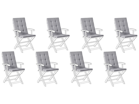 Set of 8 Outdoor Seat/Back Cushions Light Grey Polyester Tufted Thick Cushion for a Garden Chair Beliani