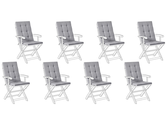 Set of 8 Outdoor Seat/Back Cushions Light Grey Polyester Tufted Thick Cushion for a Garden Chair Beliani