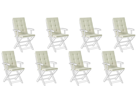 Set of 8 Outdoor Seat/Back Cushions Light Green Polyester Tufted Thick Cushion for a Garden Chair Beliani