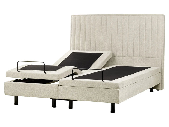 Electric Bed Beige  EU King Size 5ft3 Remote Control Adjustable Fabric Upholstery Chenille Beliani
