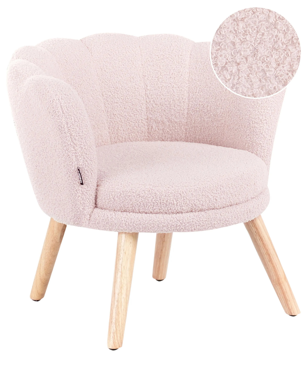 Kids Armchair Pastel Pink Boucle Upholstery Wooden Legs Children Chair Beliani