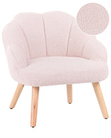 Kids Armchair Pastel Pink Boucle Upholstery Wooden Legs Children Chair Beliani