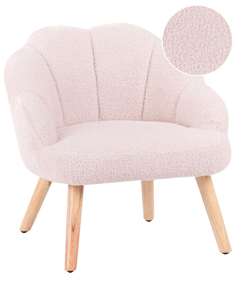 Kids Armchair Pastel Pink Boucle Upholstery Wooden Legs Children Chair Beliani