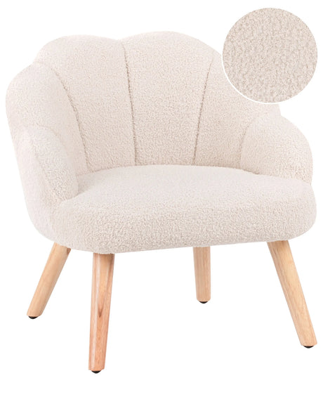 Kids Armchair Light Beige Boucle Upholstery Wooden Legs Children Chair Beliani
