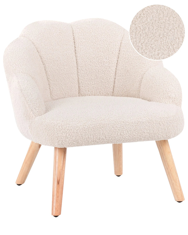 Kids Armchair Light Beige Boucle Upholstery Wooden Legs Children Chair Beliani