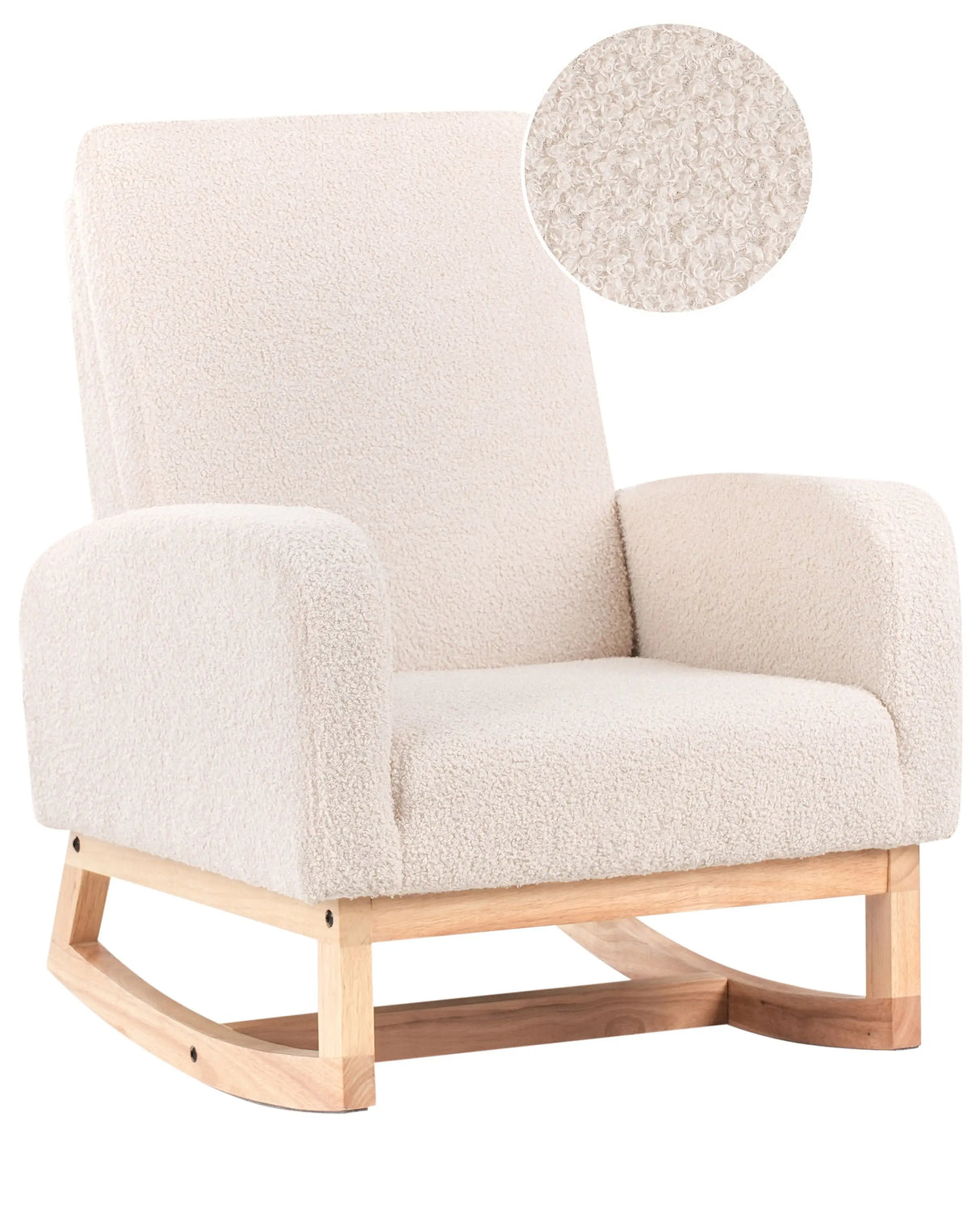 Kids Size Rocking Chair Light Beige Boucle Indoor Wooden Rockers with Armrests Beliani