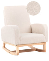 Kids Size Rocking Chair Light Beige Boucle Indoor Wooden Rockers with Armrests Beliani