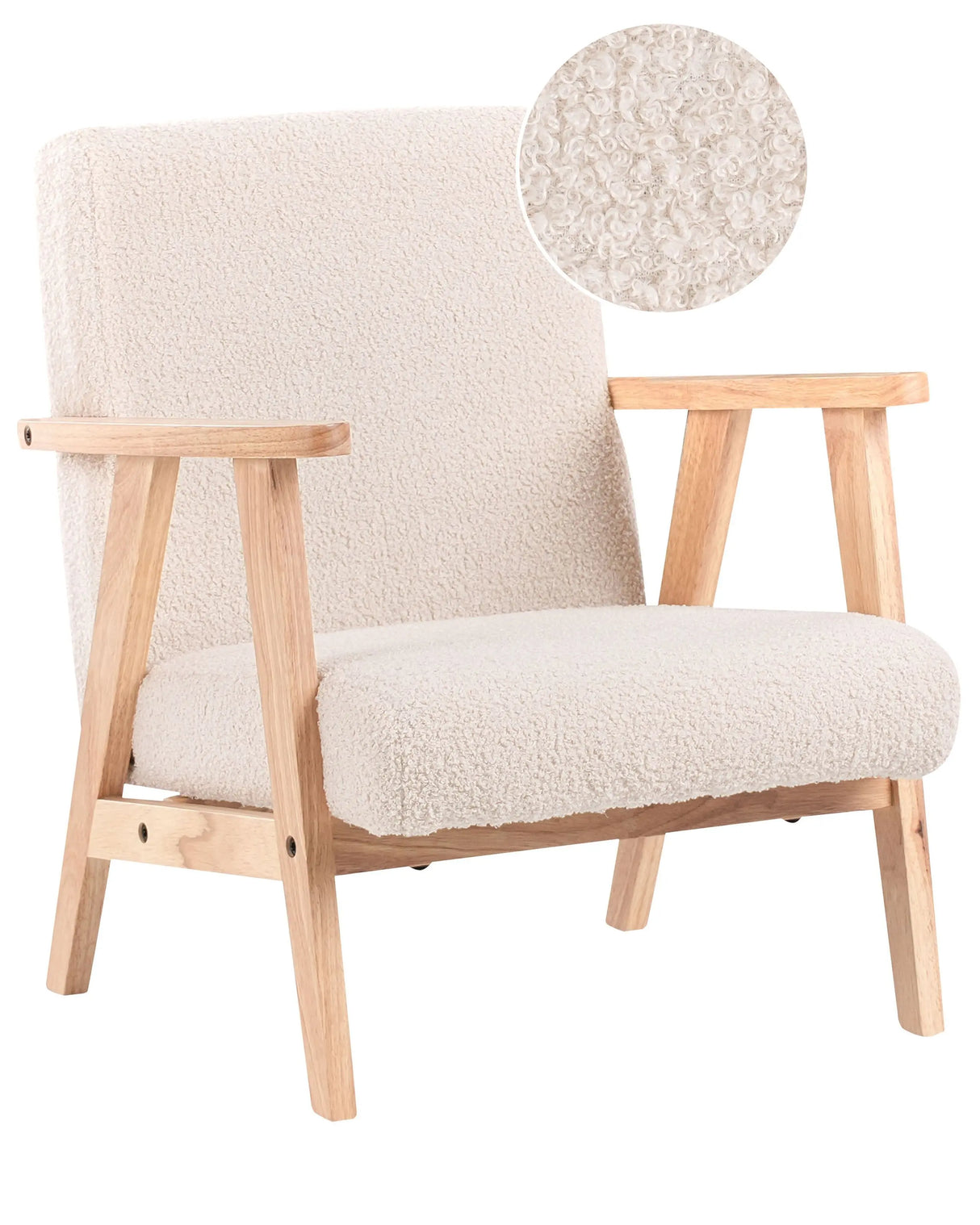 Kids Armchair Light Beige Boucle Upholstery Wooden Legs Children Chair Beliani