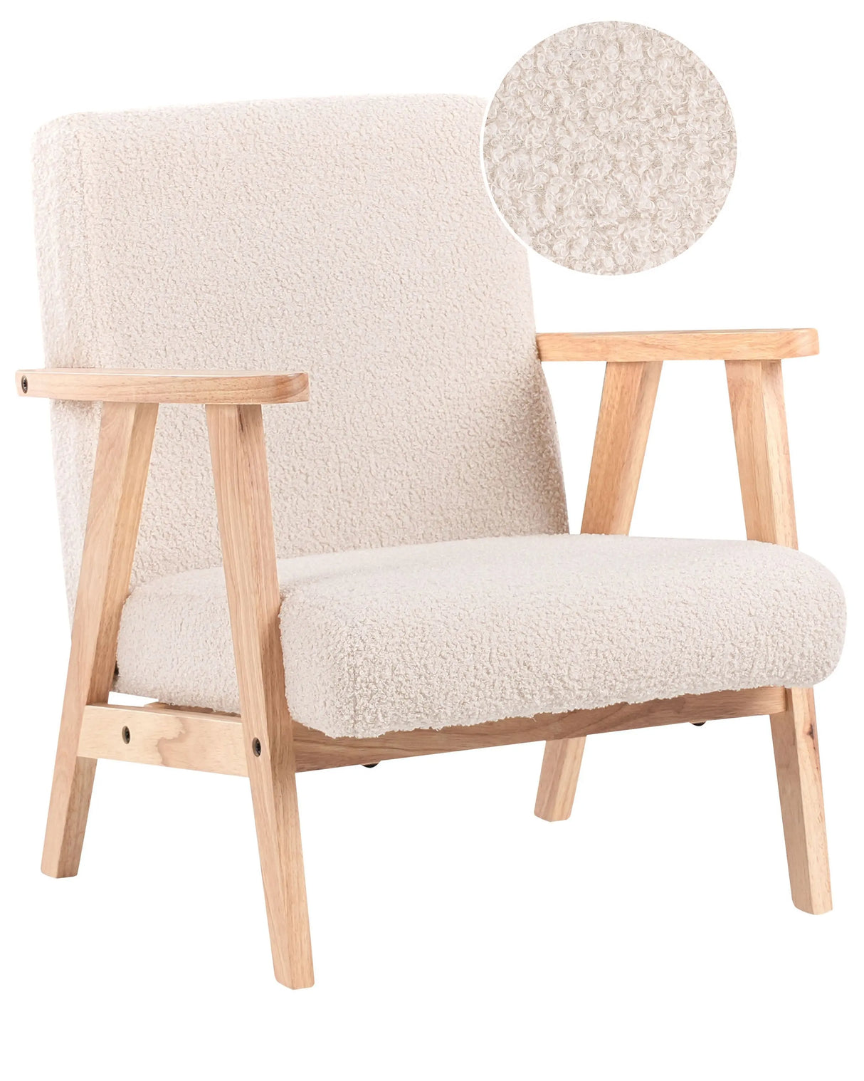 Kids Armchair Light Beige Boucle Upholstery Wooden Legs Children Chair Beliani