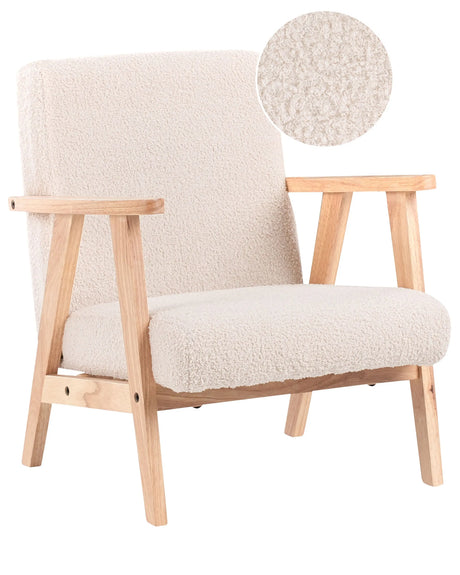 Kids Armchair Light Beige Boucle Upholstery Wooden Legs Children Chair Beliani