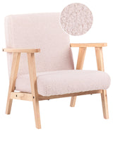 Kids Armchair Pastel Pink Boucle Upholstery Wooden Legs Children Chair Beliani