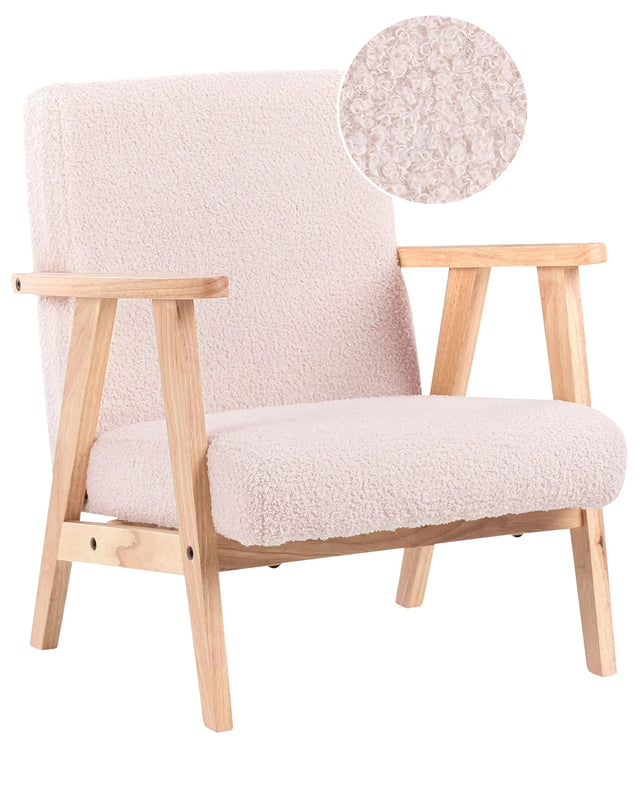 Kids Armchair Pastel Pink Boucle Upholstery Wooden Legs Children Chair Beliani