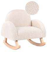 Kids Size Rocking Chair Light Beige Boucle Indoor Wooden Rockers with Armrests Beliani
