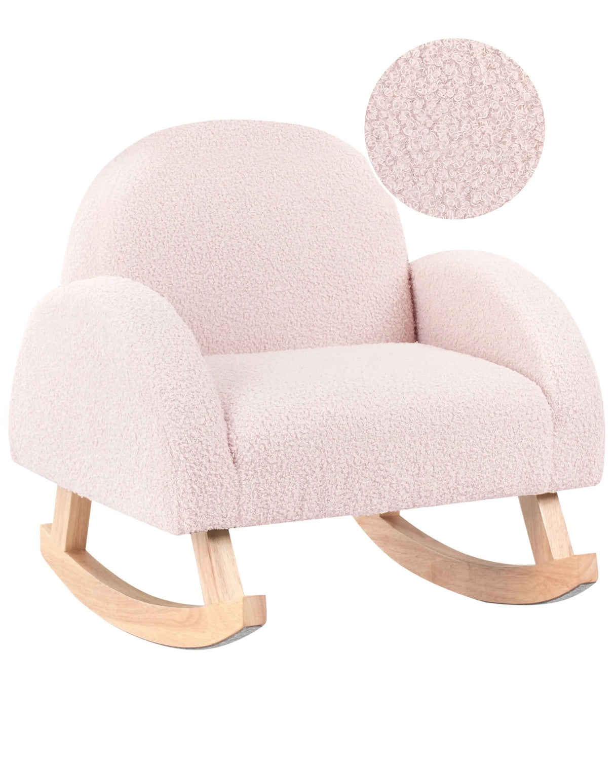 Kids Size Rocking Chair Pastel Pink Boucle Indoor Wooden Rockers with Armrests Beliani