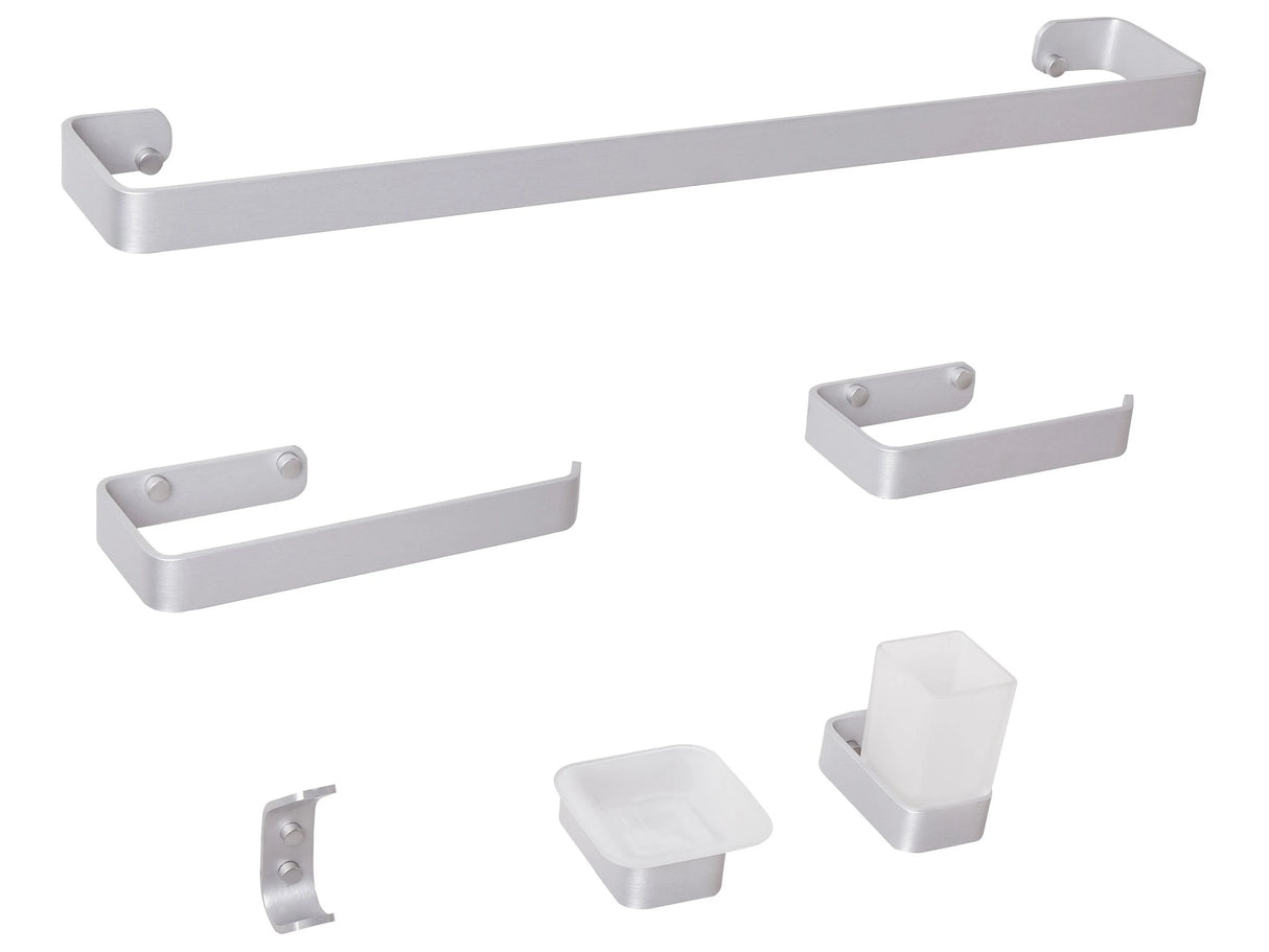 6-Piece Bathroom Hardware Set Silver Aluminum Glass Matt Finish Bathroom Modern Style Beliani