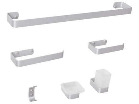 6-Piece Bathroom Hardware Set Silver Aluminum Glass Matt Finish Bathroom Modern Style Beliani