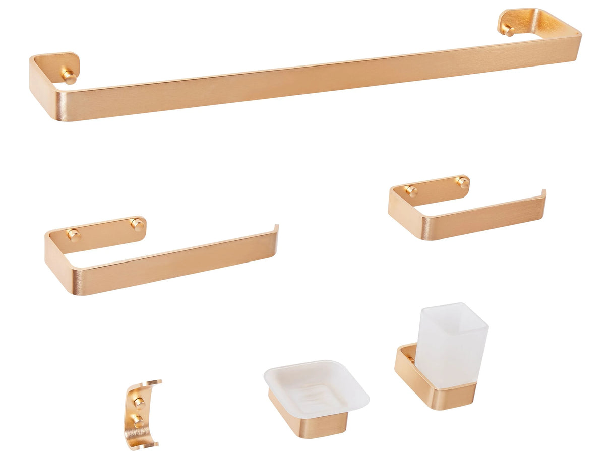 6-Piece Bathroom Hardware Set Gold Aluminum Glass Glossy Finish Bathroom Modern Style Beliani