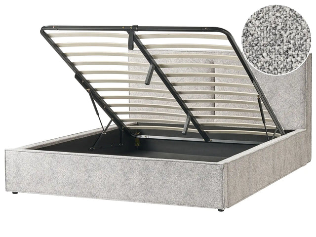 Ottoman Bed Black and White Knit Velour Fabric Upholstery EU Super King Size 6ft Storage Ottoman Slatted Frame Beliani