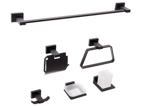 6-Piece Bathroom Hardware Set Black Aluminium with Tumbler and Soap Dish Bathroom Accessories Modern Style Beliani