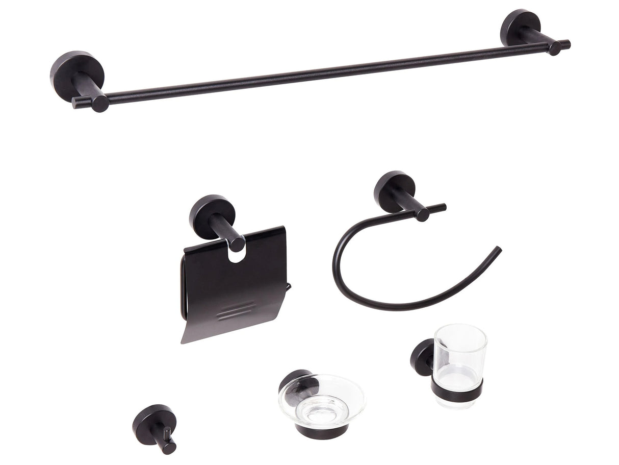 6-Piece Bathroom Hardware Set Black Aluminium Matt Tumbler and Soap Dish Included Bathroom Accessories Modern Beliani
