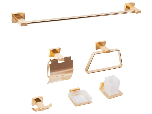6-Piece Bathroom Hardware Set Gold Aluminium Glossy with Tumbler and Soap Dish Bathroom Accessories Modern Style Beliani