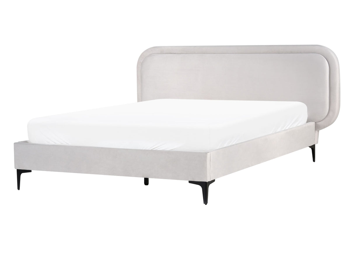 EU Double Size Bed Light Grey Velvet 4ft6 Upholstered Frame Headrest Beliani