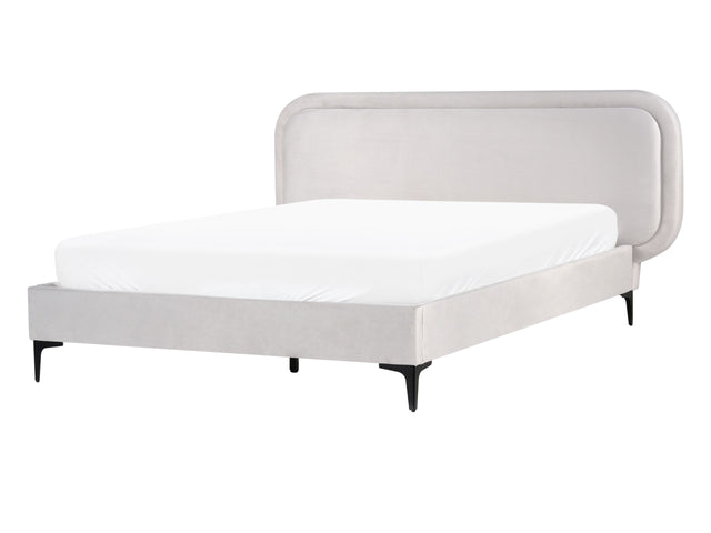EU Double Size Bed Light Grey Velvet 4ft6 Upholstered Frame Headrest Beliani