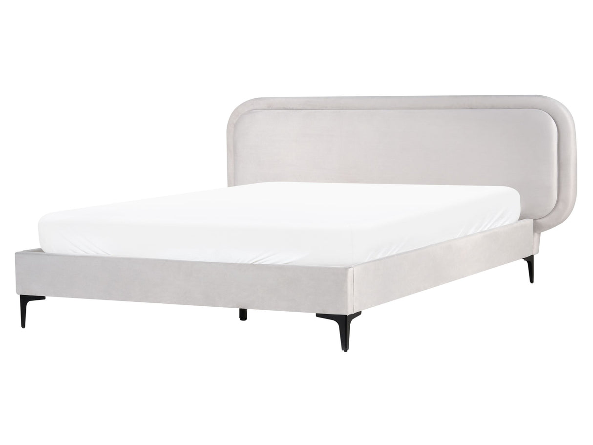 EU King Size Bed Light Grey Velvet 5ft3 Upholstered Frame Headrest Beliani