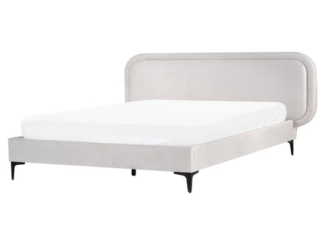 EU King Size Bed Light Grey Velvet 5ft3 Upholstered Frame Headrest Beliani
