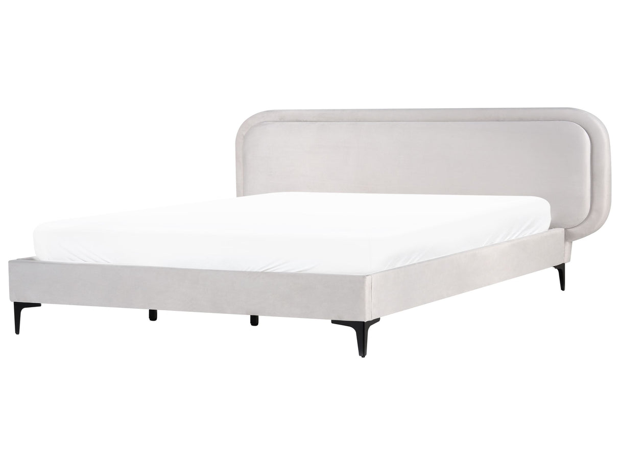 EU Super King Size Bed Light Grey Velvet 6ft Upholstered Frame Headrest Beliani