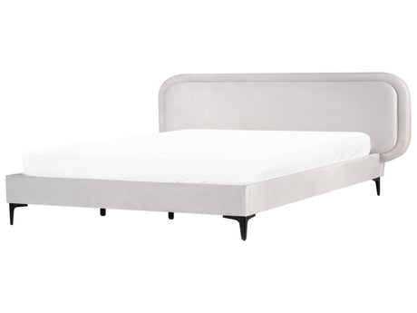 EU Super King Size Bed Light Grey Velvet 6ft Upholstered Frame Headrest Beliani