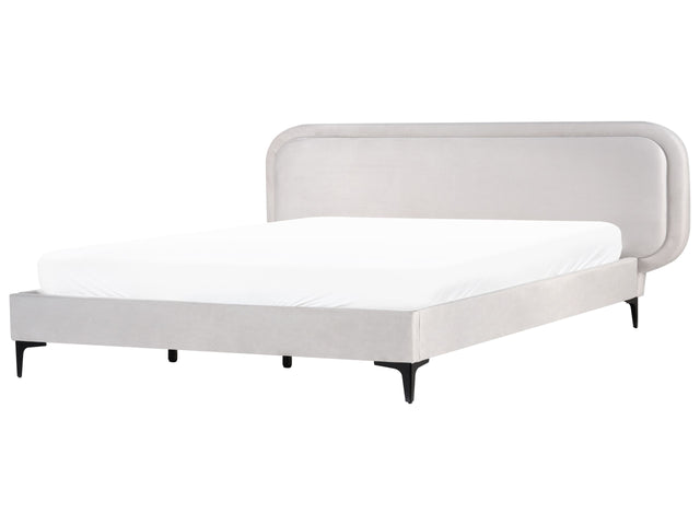 EU Super King Size Bed Light Grey Velvet 6ft Upholstered Frame Headrest Beliani