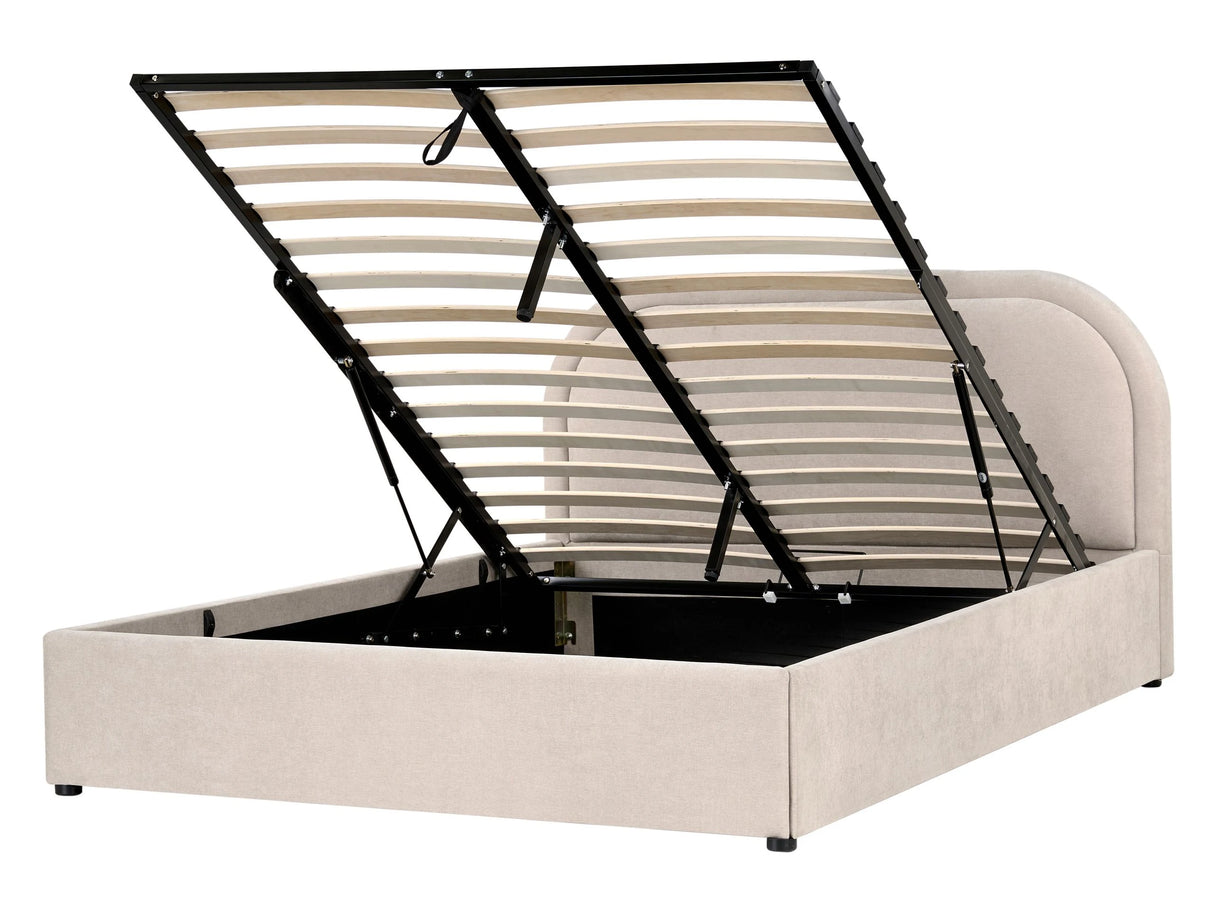 EU Double Size Bed Beige Fabric 4ft6 Upholstered Frame Headrest with Storage Beliani