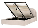 EU Double Size Bed Beige Fabric 4ft6 Upholstered Frame Headrest with Storage Beliani