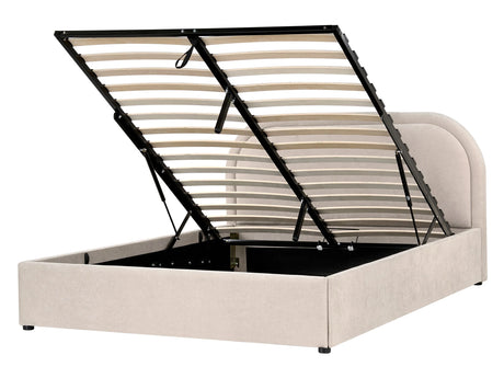 EU Double Size Bed Beige Fabric 4ft6 Upholstered Frame Headrest with Storage Beliani