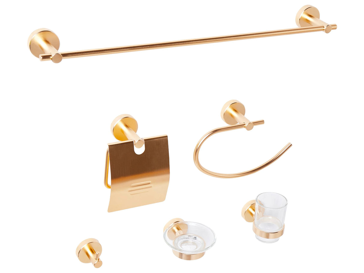 6-Piece Bathroom Hardware Set Gold Aluminium Glossy Tumbler and Soap Dish Included Bathroom Accessories Modern Beliani