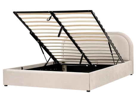 EU King Size Bed Beige Fabric 5ft3 Upholstered Frame Headrest with Storage Beliani