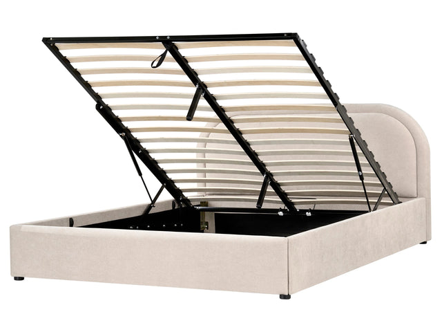 EU King Size Bed Beige Fabric 5ft3 Upholstered Frame Headrest with Storage Beliani