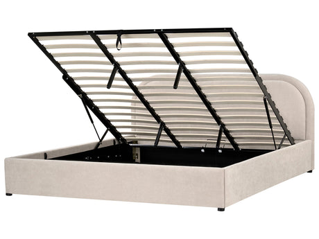 EU Super King Size Bed Beige Fabric 6ft Upholstered Frame Headrest with Storage Beliani