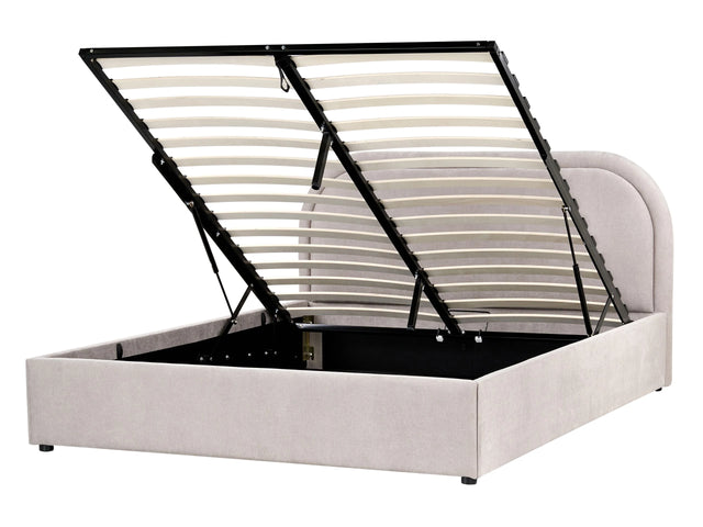 EU Double Size Bed Taupe Fabric 4ft6 Upholstered Frame Headrest with Storage Beliani